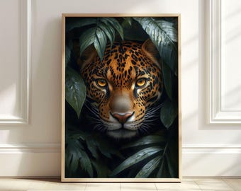 Jaguar Wall Art Print, Jungle Animal Art, Wildlife Printable Decor, Tropical Jungle Print, Big Cat Art, Printable Digital Download