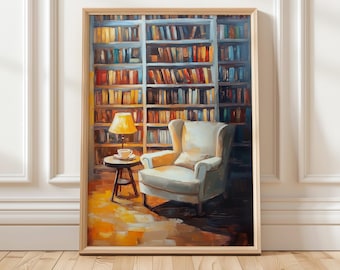 Cozy Reading Nook Art Print | Book Lover's Digital Wall Art | Reading Nook Decor | Library Decor Wall Art