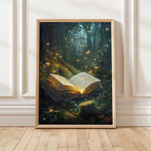 Zauberwald Kunstdruck | Magisches Buchliebhaber Dekor | Skurrile Wandkunst | Mystischer Digitaldruck