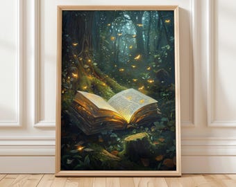 Enchanted Forest Book Art Print | Magical Book Lover Decor | Whimsical Wall Art | Mystical Digital Print