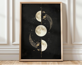 Moon Phases Wall Art, Lunar Cycle Printable, Moon Phase Poster, Celestial Art Print, Spiritual Moon Decor, Digital Wall Art