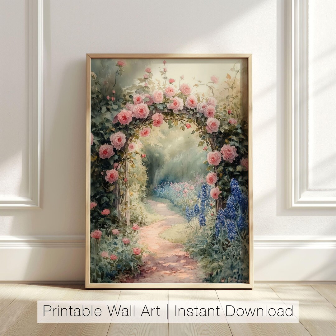 Rose Garden Wall Art, Floral Printable Art, Spring Pink Roses Print ...