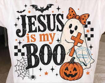 Jesus is my Boo PNG, Christian Halloween Sublimation, Cute Ghost with Cross Pumpkin, Faith Halloween Shirt Design, Instant Download