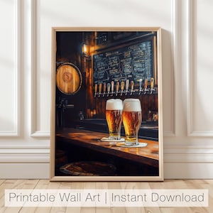ビールバーの壁アート、クラフトビールのプリント、ビンテージビールアート、ドリンクの印刷物、パブの壁アート、バーの装飾プリント、男の隠れ家アート、デジタルダウンロード