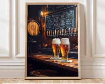 Arte mural de bar de cerveza, impresión de cerveza artesanal, arte de cerveza vintage, imprimible de bebidas, arte mural de pub, impresión de decoración de bar, arte de cueva de hombre, descarga digital
