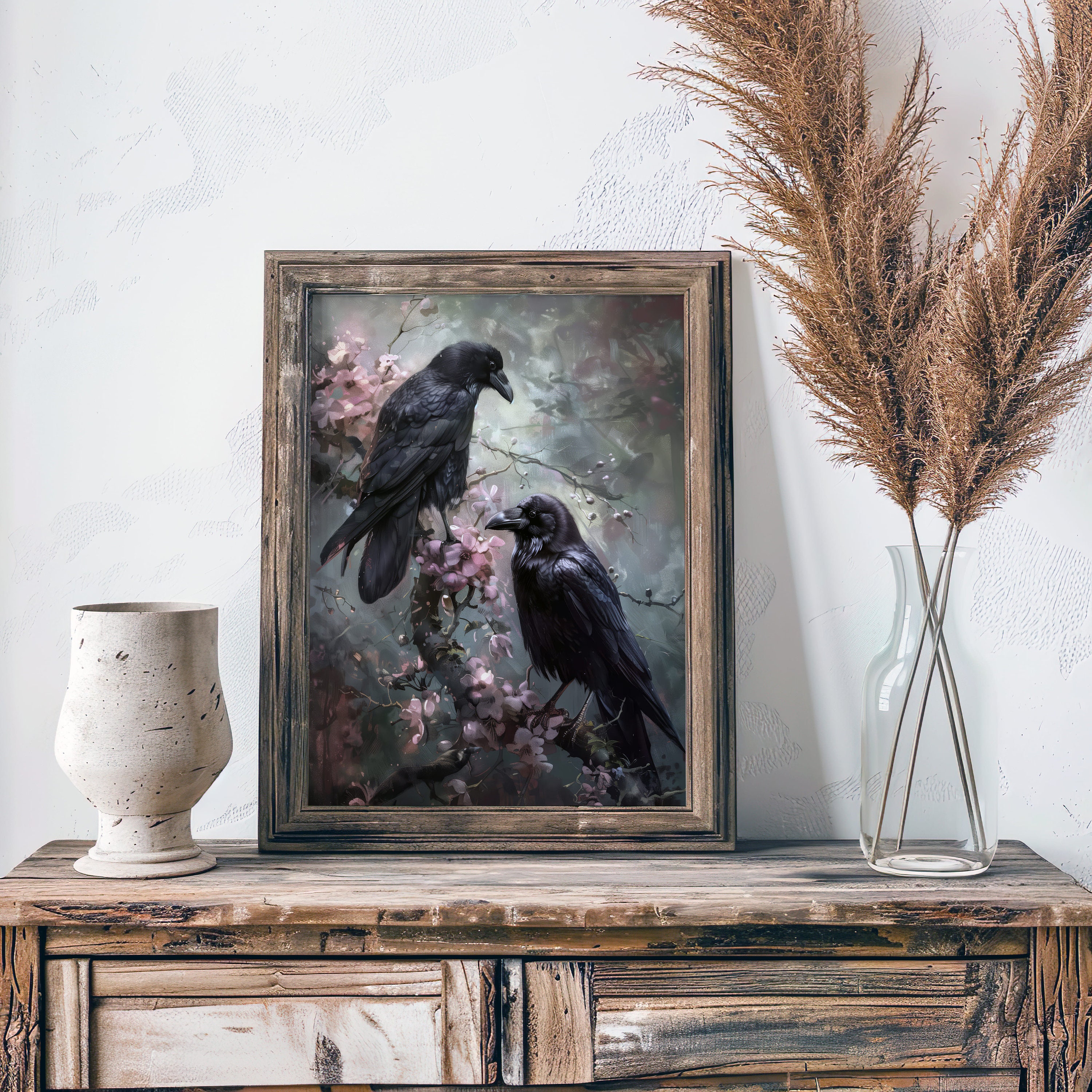 Victorian Gothic Raven Art Print | Dark Floral Art | Two Ravens on ...