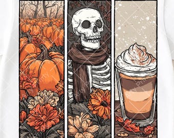 Pumpkin Spice Skeleton PNG, Fall Coffee Aesthetic, Cozy Skeleton Latte, Autumn Pumpkin Png, Halloween Coffee Design, Digital Download