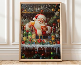 Funny Santa Claus Bar Art, Christmas Printable Decor, Holiday Wall Art, Santa Drinking Poster, Funny Holiday Bar Print
