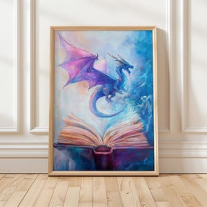 Magic Dragon Book Art Print | Vibrant Fantasy Decor for Book Lovers | Enchanting Digital Wall Art