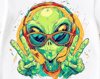 PNG de extraterrestre genial, OVNI divertido, Diseño de extraterrestre de la paz, PNG de extraterrestre retro, Sublimación de extraterrestre adorable, Extraterrestre de los 90, Estética extraterrestre, Descarga digital