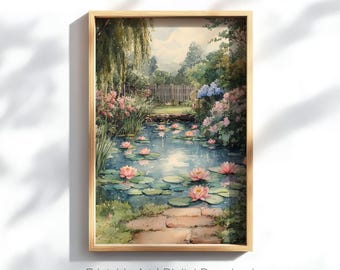 水彩画「睡蓮」 - 花の池のJPG画像8枚（デジタルダウンロード） - Etsy