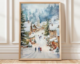 Christmas Village Wall Art, Winter Wonderland Printable, Snowy Holiday Scene, Christmas Street Decor, Winter Print, Digital Christmas Decor