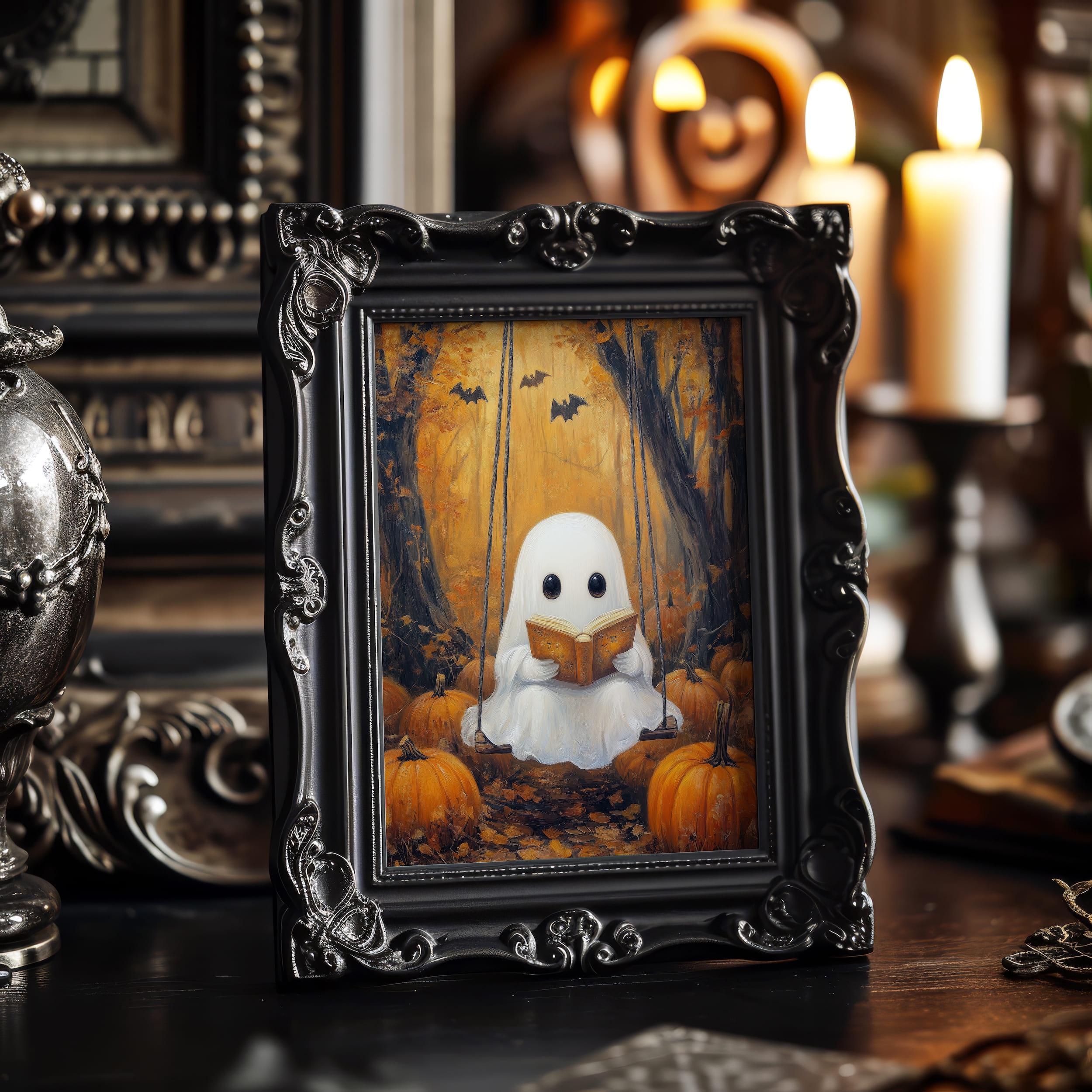 Cute Ghost Reading Art Print | Halloween Book Lover Decor | Spooky ...