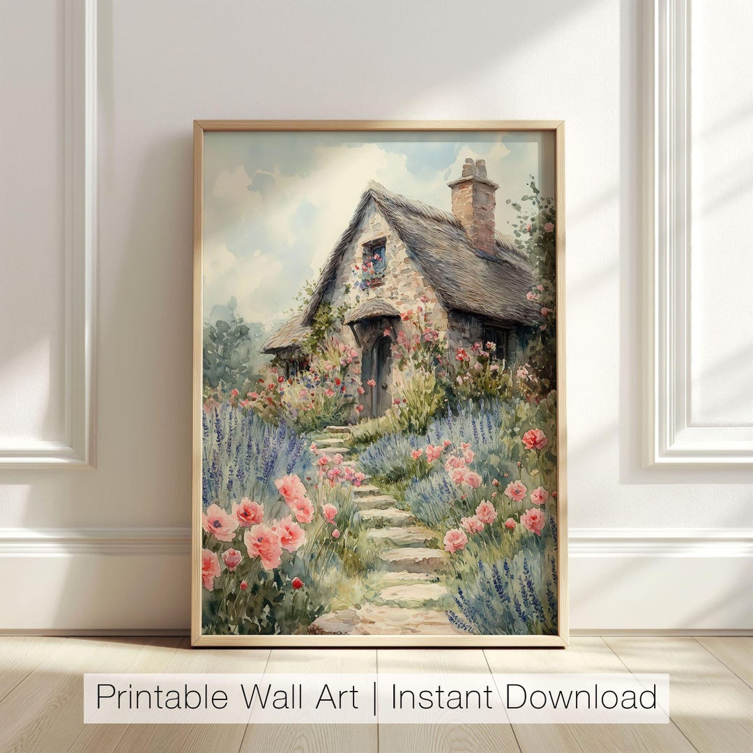 Cottage Garden Art Print, Rustic Countryside Wall Art, Flower ...