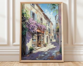 Vintage Bookstore Art Print | Cozy Reading Nook Decor | Bookshop Wall Art | Book Lover Digital Artwork