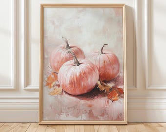 Pastel Pink Pumpkin Art Print | Cozy Fall Wall Decor | Soft Autumn Digital Art | Pastel Halloween Decor