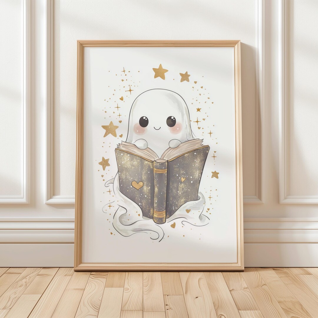 Cute Ghost Reading Book Art Print | Halloween Wall Art | Adorable Book ...