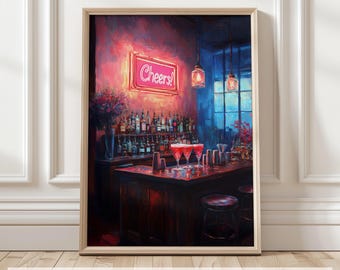 Cheers Bar Wall Art, Cocktail Bar Decor, Home Bar Cart Printable, Retro Bar Wall Art, Digital Download for Bar Lovers
