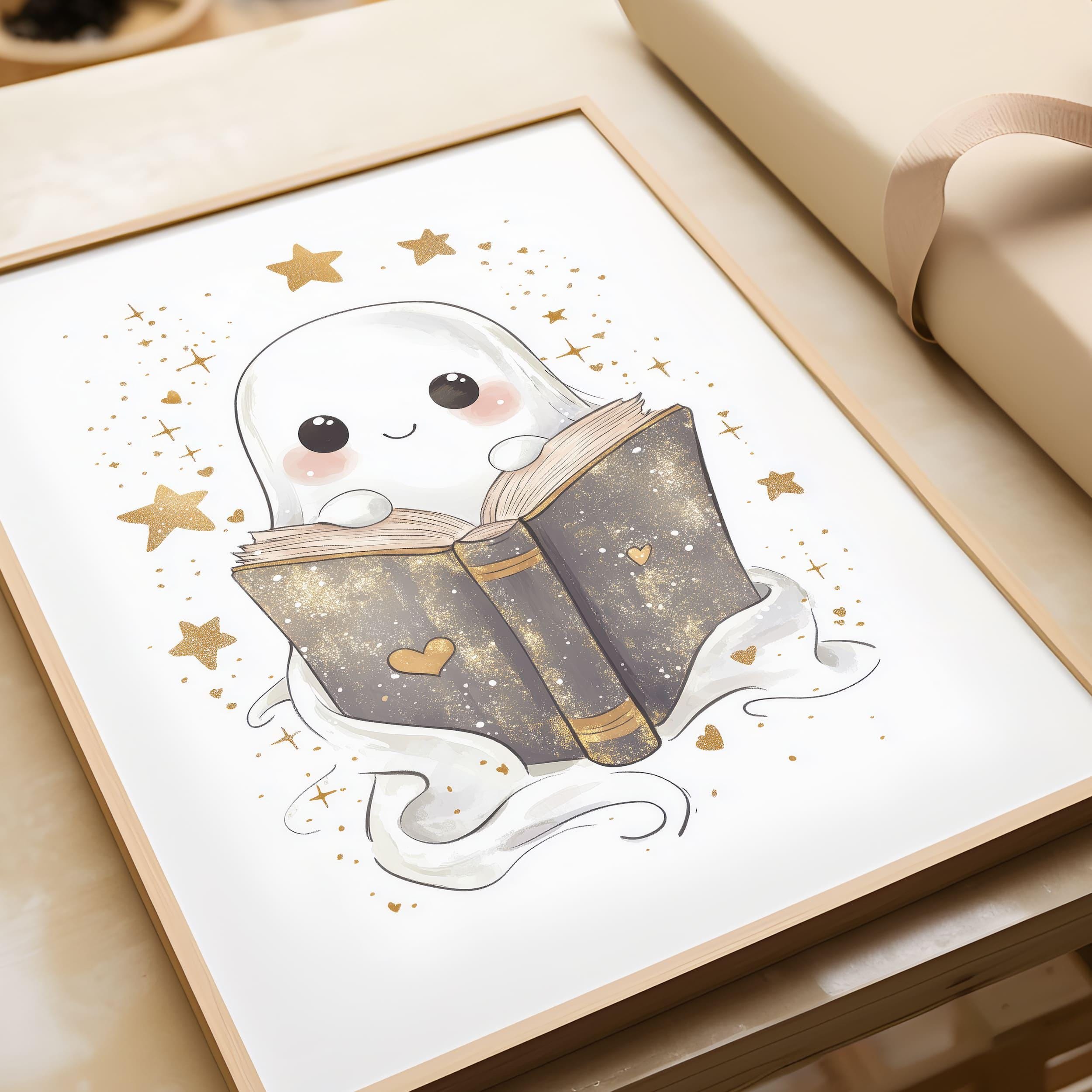 Cute Ghost Reading Book Art Print | Halloween Wall Art | Adorable Book ...