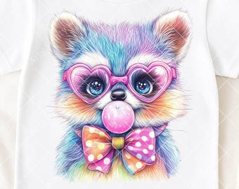 Mignon raton laveur PNG, conception de raton laveur Kawaii, chewing-gum raton laveur, sublimation PNG, impression DTF, art animalier pastel, raton laveur drôle, téléchargement numérique