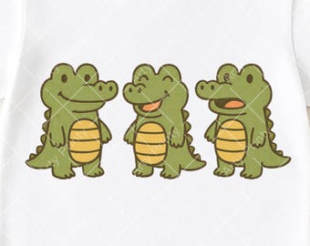 Retro Crocodile PNG, Cute Alligator Sublimation, Funny Gator Png Design, Reptile Character for Kids Shirt, Cartoon Animal Clipart