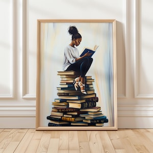 Black Girl Reading Art Print | Book Lover Wall Print | Woman and Book Art | African Girl Art | Bookish Digital Art