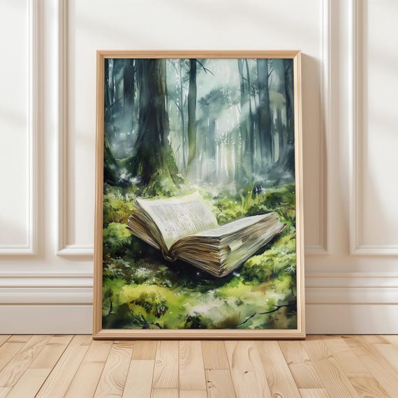 Forest Fantasy Book Art Print | Magical Book Lover Wall Decor | Enchanted Woodland Digital Art | Mystical Library Decor