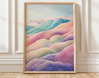Pastell Hügel Kunstdruck | Sanfte Landschaft Wandkunst | Verträumte Pastellfarben | Modernes minimalistisches Dekor | Ruhe Natur Digitaldruck