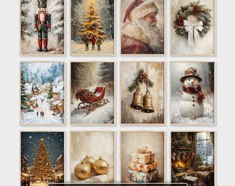 Lot de décorations murales de Noël, impression vintage des fêtes, ensemble mural de la galerie de Noël, décoration hivernale, décoration de Noël, téléchargement numérique d'art de Noël