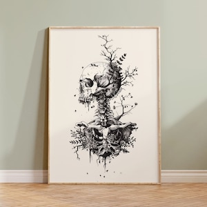 Skull and Plants Art Print | Digital Gothic Decor