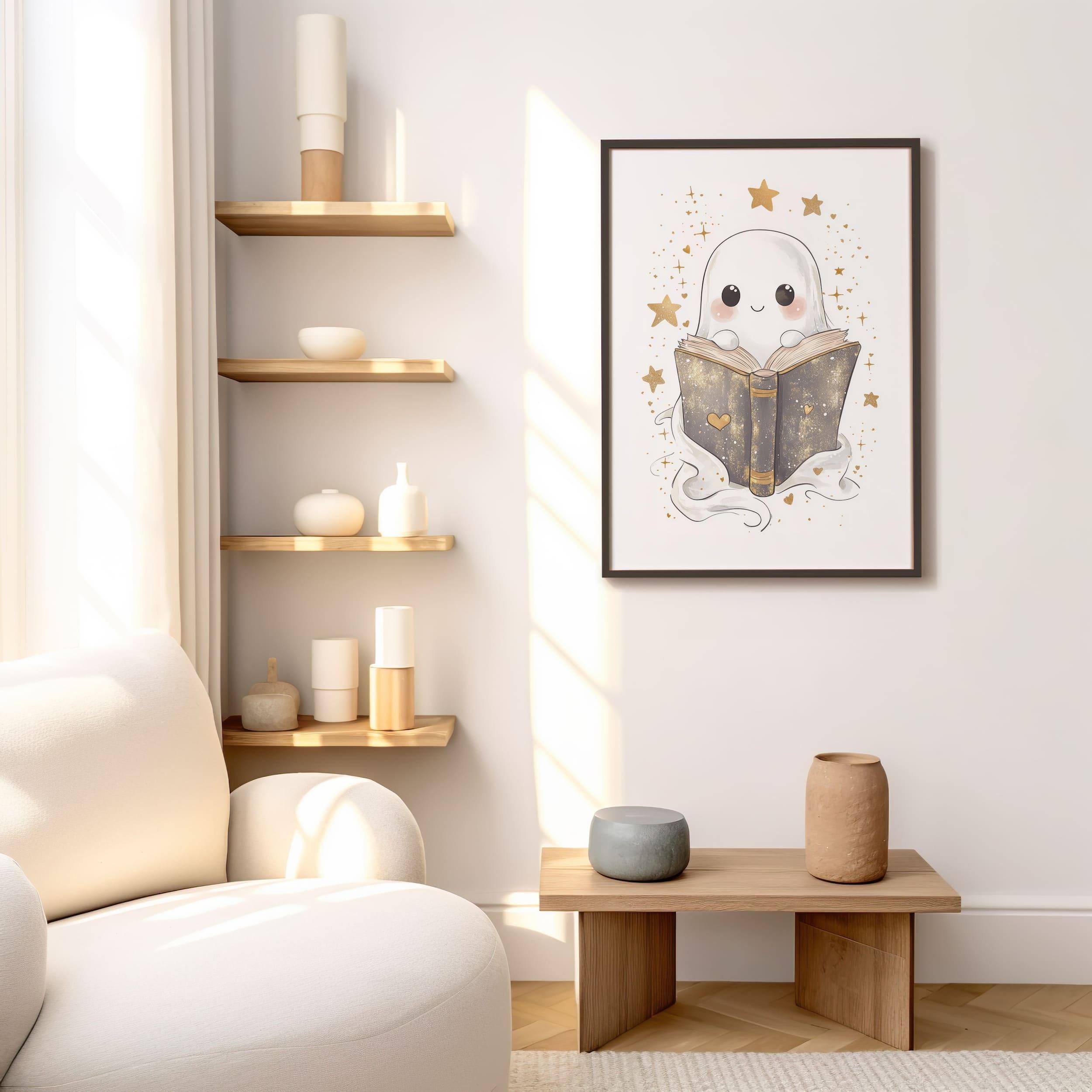 Cute Ghost Reading Book Art Print | Halloween Wall Art | Adorable Book ...