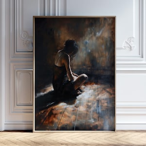 Stimmungsvolle Frau Digital Art Print | Gothic Wohnkultur | Dunkles Trauriges Mädchen im Schatten | Emotionales Kunstwerk | Dramatische, moderne, gotische Kunst