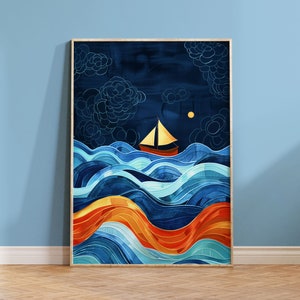 Sailboat at Sunset - Digital Print of Waves and Ocean Wall Art
