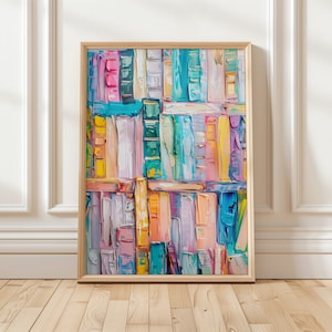 Book Lover&#39;s Vibrant Digital Bookshelf Art | Colorful Abstract Book Print | Modern Reading Decor | Library Wall Art | Bookworm Decor