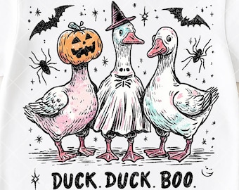 Duck Duck Boo PNG, Funny Halloween Goose Png, Ghost Witch Pumpkin Head Goose Design, Spooky Goose Sublimation, Silly Goose Digital Download