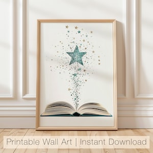 Book Lover Printable Wall Art, Magical Book Print, Whimsical Reading Poster, Bookish Star Art, Digital Book Decor