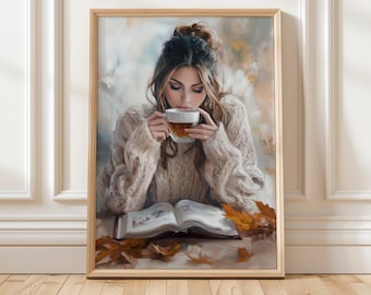 Frau lesende Kunst | Buchliebhaber Digitaldruck | Mädchen lesen Wandkunst | Femininer Bücherwurm