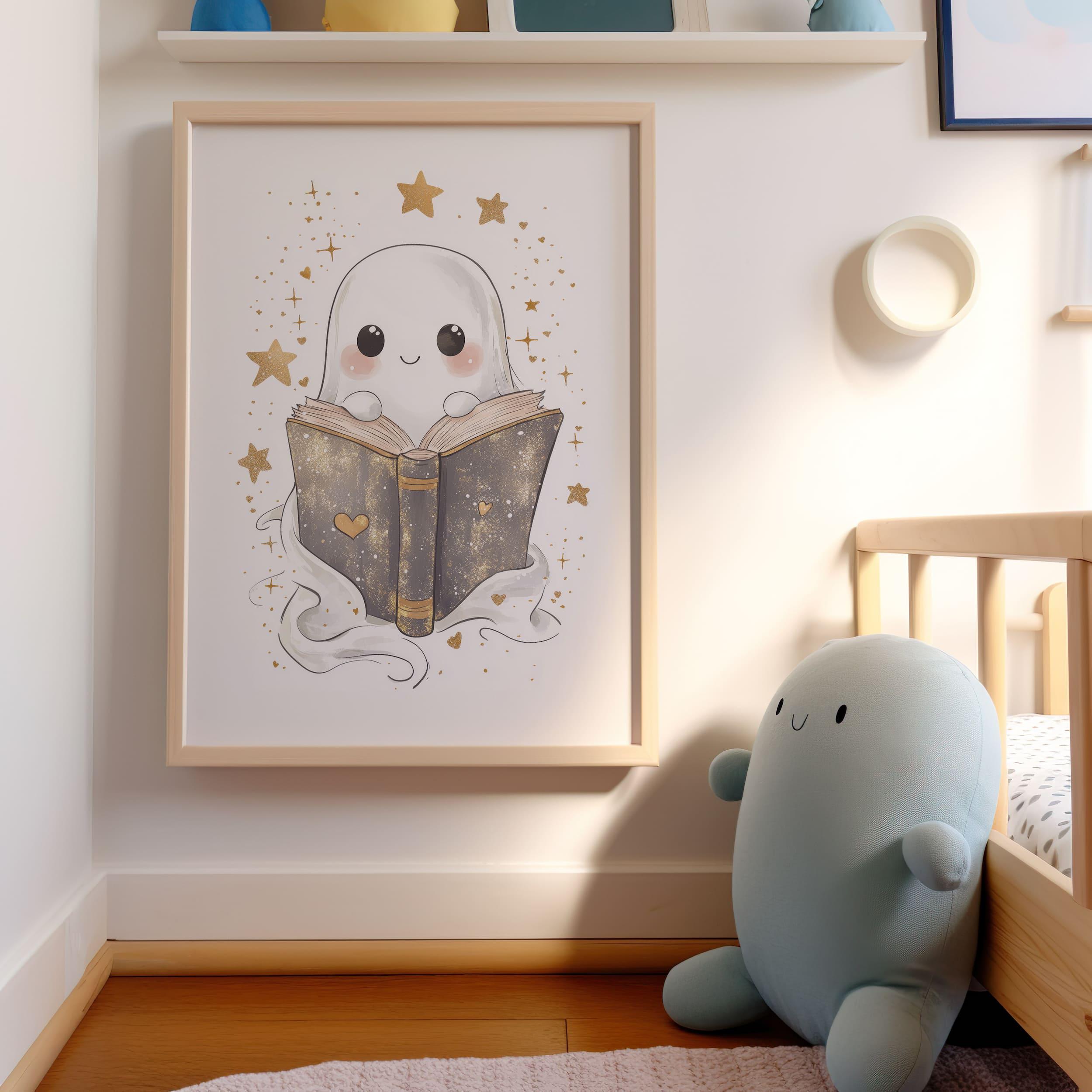 Cute Ghost Reading Book Art Print | Halloween Wall Art | Adorable Book ...