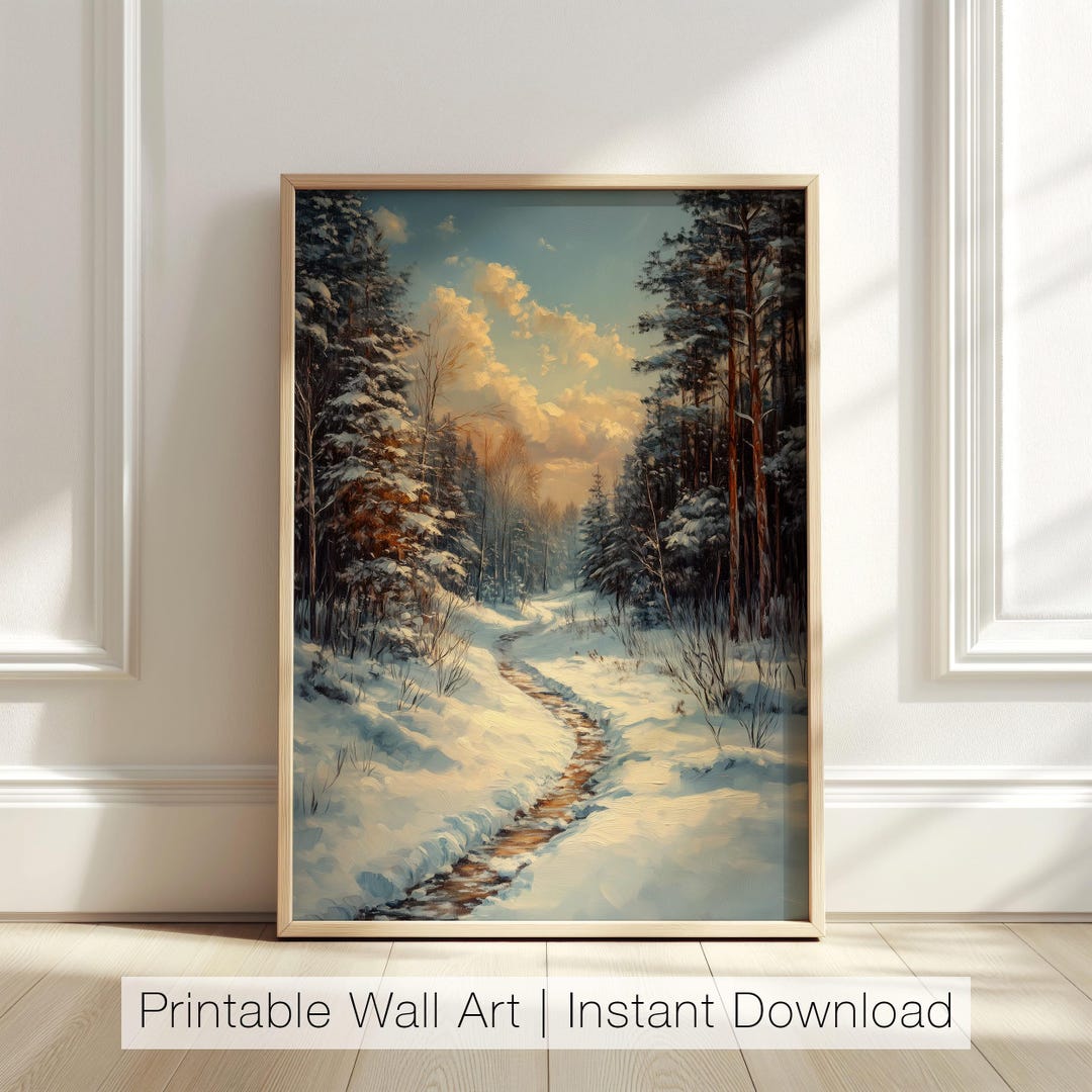 Winter Forest Wall Art, Snowy Landscape Printable, Serene Nature Art ...
