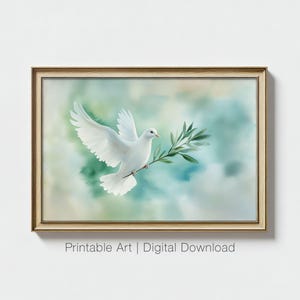Dove Wall Art, Peace Dove Print, Christian Watercolor Art, Holy Spirit Decor, Religious Wall Print, Faith Home Decor, Digital Download
