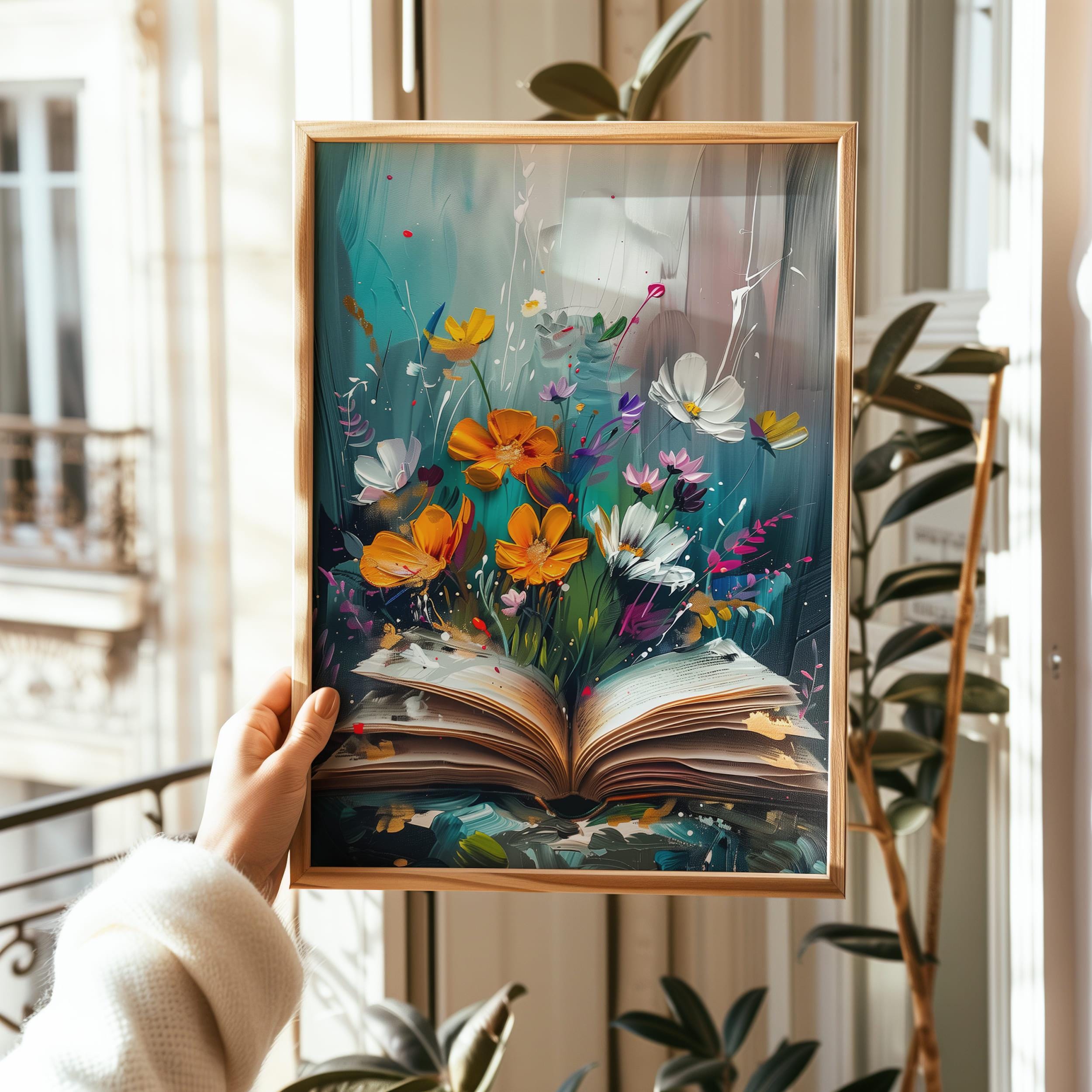 Floral Book Lover Art Print | Vibrant Literary Wall Decor | Modern ...