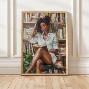 Black Woman Reading Art Print | Book Lover Wall Art | African American Art | Black Girl with Book Print | Digital Art