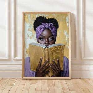 Black Woman Art Print | African American Book Art | Black Girl Reading Print | Book Lover Wall Decor | Bookish Printable Art