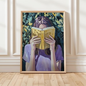 Woman Reading Book Art Print | Book Lover Wall Decor | Bookish Girl Digital Art | Literary Wall Art | Cozy Reading Nook Print