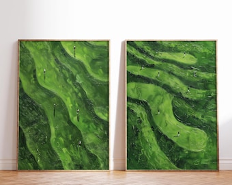 Minimalist Golf Course Art Print | Abstract Green Golf Landscape | Modern Golf Decor | High-Resolution Printable Art