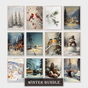 Winter Bundle Wall Art, Winter Landscape Prints, Snowy Scene Art, Holiday Decor, Christmas Gallery, Winter Set of Prints, Digital Download