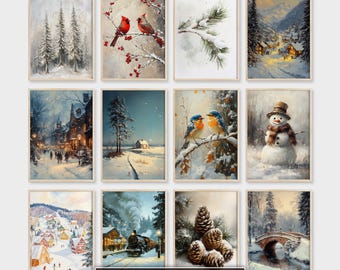 Winter Bundle Wall Art, Winter Landscape Prints, Snowy Scene Art, Holiday Decor, Christmas Gallery, Winter Set of Prints, Digital Download
