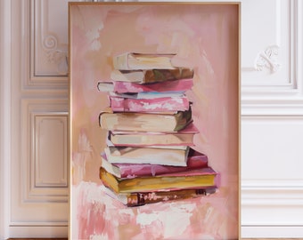 Book Lover Art Print | Pastel Book Stack Wall Art | Reading Decor | Literary Home Aesthetic | Colorful Library Art | Digital Book Art Print