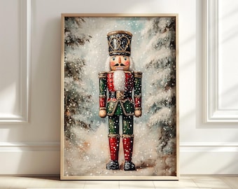 Nutcracker Christmas Art Print, Vintage Holiday Decor, Winter Printable, Nutcracker Wall Art, Cottagecore Printable, Xmas Digital Download