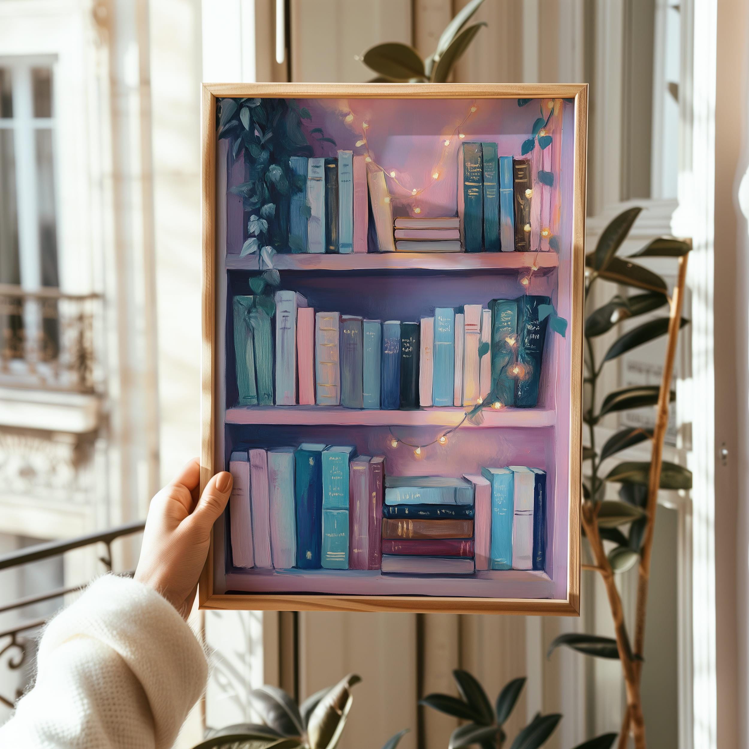 Cozy Book Shelf Art Print | Pastel Library Decor | Book Lover's Wall ...